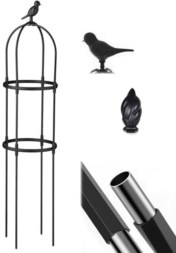 Gartendeko Obelisk 1.8m 2.3m 2.8m 3.3m Rankobelisk Aus Beschichtetes Metall Freistehend, Rankgitter Ranksäule Garten, Für Kletterpflanzen Blumen Rosen Wetterfeste Rankhilfe(Color:Schwarz,Size:ID50cmxH