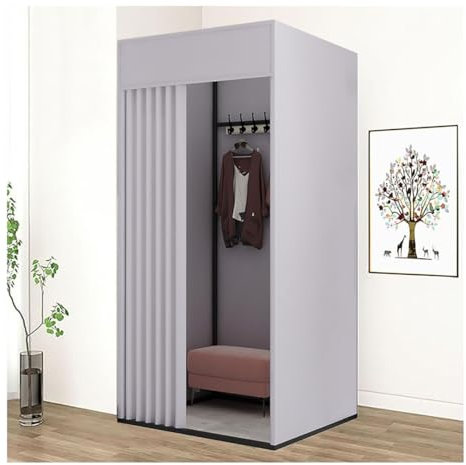Gdmokle Umkleidekabine Freistehend, Mobile Umkleidekabine mit Vorhang und Haken, Tragbar für Bekleidungsgeschäfte, Boutiquen, Büro (Grau, 100x100x200cm)