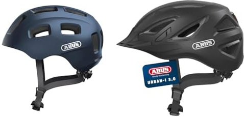 ABUS Fahrradhelm Youn-I 2.0 & Stadthelm Urban-I 3.0 - Fahrradhelm mit Rücklicht, Schirm und Magnetverschluss - für Damen und Herren - Schwarz Matt, Größe L