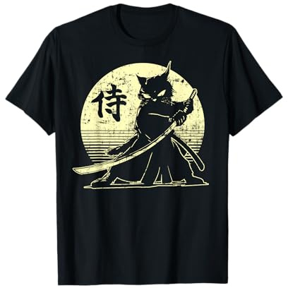 Samurai Ninja Cat Japanese Art Kawaii Anime Retro aesthetic T-Shirt