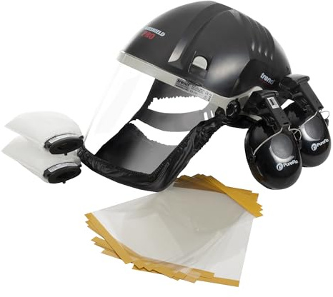 Trend Airshield Pro Respirator Bundle, Includes Airshield Pro Respirator, Ear Defenders, Replacement Visor Overlays (Pack of 10), and Additional Air Filters (Pair), AIR/PRO/D6