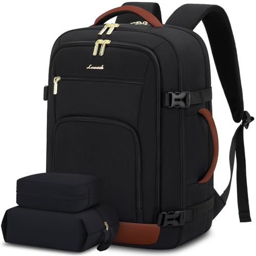 LOVEVOOK Handgepäck Rucksack Flugzeug, 40L Reiserucksack Damen Herrn Travel Backpack für 17 Zoll Laptop, Groß Carry On Cabin Vakuum Rucksack Bordgepäck für Reise Business Wandern Weekend Schwarz
