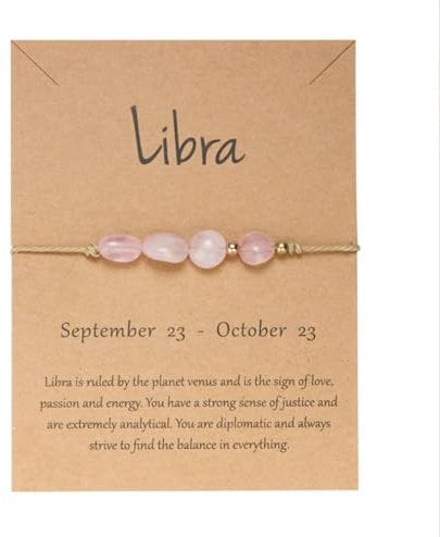 Natural Crystal Zodiac Birthstone Bracelets, Star Sign Birthday Gift, Friendship Bracelets (Libra)