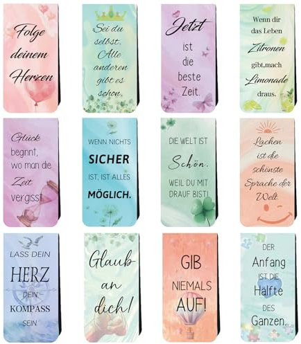 12 Lesezeichen Magnetisch Inspirierend Zitate, Kleine Geschenke für Glücksbringer Prüfung Weiterführende Schule Abitur Bachelor Geschenk, Magnetische Lesezeichen für Buchliebhaber Schüler Lehrer