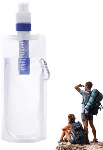 Bouteilles d'eau pliables pour les voyages avec filtre, bouteille d'eau pliable avec filtre, sac à eau réutilisable, sac à eau, bouteille d'eau avec paille filtrante pour boire