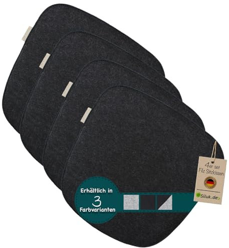 SILUK gemütliches Sitzkissen aus Filz 40cm x 40 cm - Komfortable Waschbare - 4er Set Grau I Schwarz für Bank Stuhl Stuhlkissen (Anthrazit)