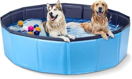 Nobleza Piscina para Perros Grandes y Pequeños, Bañera Plegable Rigida Antideslizante para Mascotas, Gatos, 180 * 30cm, XL, Azul