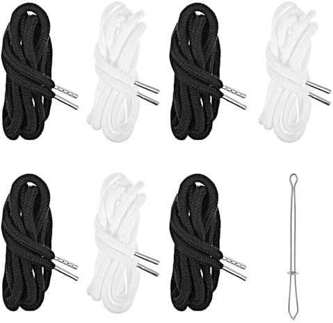 AOZUO Lot de 6 Cordons de Remplacement, Cordon 130 cm pour Sweat à Capuche, Cordon pour Pantalon de Jogging avec enfile Cordon, pour Shorts, Pantalons, Sweat Shirts, Vestes, Manteaux (Blanc + Noir)