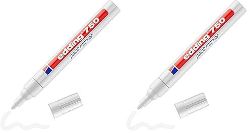 Edding 750 Marqueur peinture - blanc - 1 stylo - pointe ronde 2-4 mm - marqueur de peinture pour l'étiquetage du métal, verre, roche ou du plastique - résistant à la chaleur, permanent et étanche
