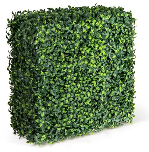 GYMAX Parete di Piante Artificiali, Recinzioni Decorative in Bosso Finto con Tubo in Alluminio, Foglie Rigogliose in PE, Rivestimento per Muro in Erba per Casa Cortile Matrimonio, 92 x 38 x 86 cm