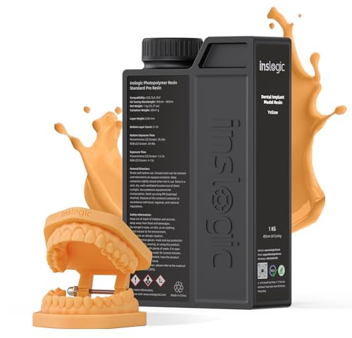 Inslogic Dental Implant Model 3D Druckharz Hohe Präzision & geringe Schrumpfung, glatte Oberfläche, 405 nm UV-Aushärtung für Dentalmodelle/Prothesen/Orthodontie, 1kg Gelb