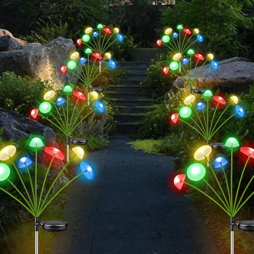 YeahBoom Solar Quallen Lichterkette,4 Stück Solarlampen für Außen,Quallen Pilz LED Gartenleuchten,Solar Gartenleuchte Wasserdicht Solarlampe,für Außen Gartendeko,Strauchwerk,Terrasse,Hof