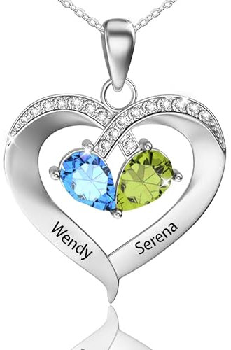 JONZIN Collier Personnalisé Prénom-Collier Gravé 1-4 Nom Collier Pendentif et Pierre de Naissance,Muttertag Geschenk pour Femme Fille Maman Mamie Copine,Cadeau Fête des Mères (2 Name + Birthstone)