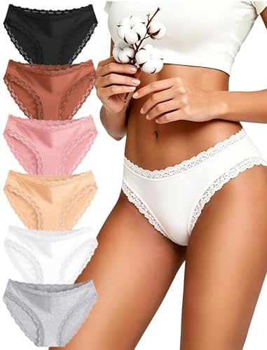 Sth Big Culotte Femme Coton avec Dentelle Slip Femme Doux et Confortable sous-Vêtements Féminins Respirants Culottes Élégantes en Coton