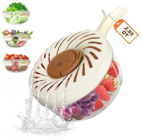 Large Fruit Strainer Container with Lid,Multi Purpose Fruit Draining Basket with Strainer,2-in-1 Fruit Washing Bowl with Collapsible Handle,2700ml Berry Fridge Container for Washing,Storage