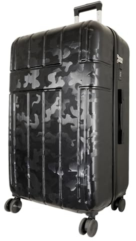 Monopol Reisekoffer und Kofferset 3tlg Hartschale Camo Trolley (schwarz, Reisekoffer - Größe L)