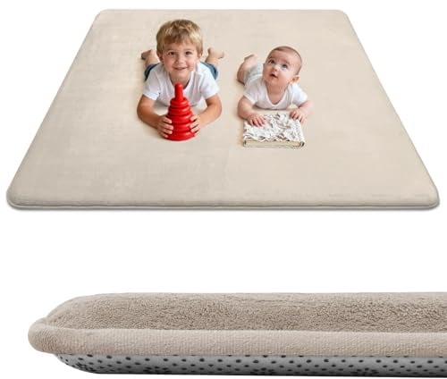 Wdmiya 127x127cm Krabbelmatte Baby, 3cm Dicke Spielmatte Beige | Weicher Teppich Kinderzimmer mit Rutschfester Unterseite, kann als Kinderteppich, Spielteppich, Couchtischmatte, Yogamatte