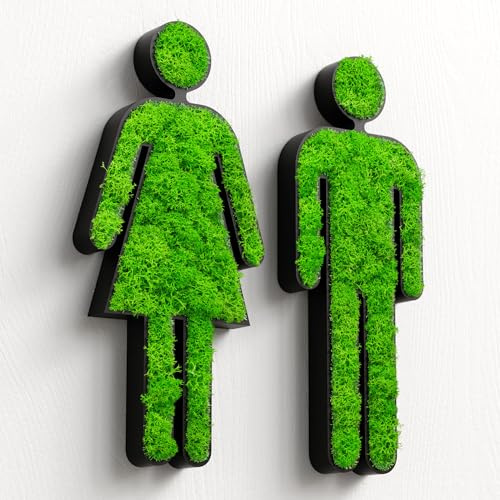 MOOSWERK WC Türschild Frau & Mann mit echtem Moos | Selbstklebendes Toilettenschild für Gäste-WC, Unisex-Toilette & Badezimmer in Schwarz | Natürliches Moosbild Türdeko ohne Bohren