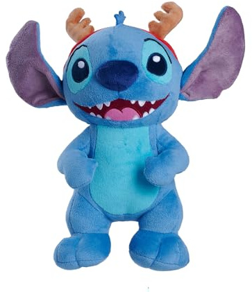 Disney Stitch with Antlers Christmas Plush 25cm tall cuddly character for snuggles or play