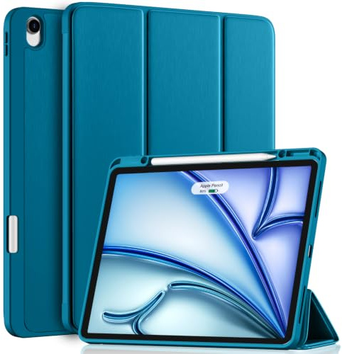 Vobafe Cover iPad Air 13 Pollici M4/M3/M2 (2026/2025/2024) con Portapenna, Custodia Sottile Folio a Supporto Protettiva, Accensione/Spegnimento Automatico, Blu Pavone