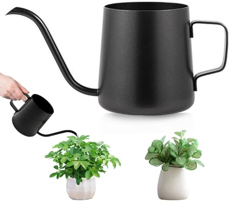 Schwarz Gießkanne Klein Zimmerpflanzen, 350 ml Giesskanne Zimmerpflanzen, Mini Gießkanne, Edelstahl Langer Auslauf Giesskanne, Gartengießkanne für Haus Pflanze Bonsai Outdoor Garten Blumen