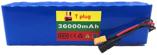 48V 36Ah Elektrofahrräder Batterien 13S3P Wasserdichtes PVC Elektroroller Akku Pack mit 54.6V 2A Ladegerät Für E-Bike Roller Motorrad Rollstuhl XT30/XT60/XT90/T Plug T Plug,48V 36Ah