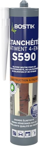 Bostik S590 – Mastic d'Étanchéité Bâtiment 4 en 1 – Intérieur et Extérieur – Joints De Calfeutrement, Dilatation, Façade Et Vitrage – Couleur : Blanc – Cartouche 300 ml (Lot de 5)