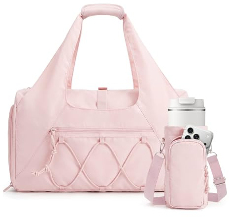 flintronic Sports Gym Bag for Women, Yoga Mat Bag, Travel Duffel Bags with Shoe Compartment and Wet Pocket, Sports Bags with Water Bottle Pouch for Yoga, Gym, Travel, Pink
