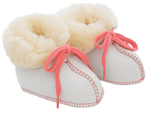 Baby-Schuhe aus medizinischem Lammfell von WERNER CHRIST- Fellschuhe, Lammfellschuhe für Kinder (Junge, Mädchen, Kleinkind), Hausschuhe mit rosa Garn, Größe 19-20
