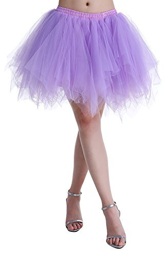 Karneval Damen 80er Violett Puffy Tüllrock Tütü Röcke Tüll Petticoat(MEHRWEG), Violett, S/M/L