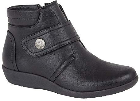 Boulevard Womens Wide Fit Ankle Boots with Touch and Zip Fastening Black (EE Fitting) 3 UK