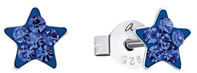 Amor Ohrstecker 925 Sterling Silber Mädchen Kinder Ohrschmuck, mit Kristallglas, 0,6 cm, Blau, Stern, Kommt in Schmuck Geschenk Box, 9209873