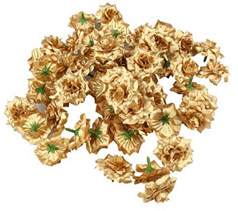 HEALLILY 50 Stück Gold Kunstseide Rose Blume Köpfe für Hochzeit Blume Wand DIY Handwerk Party Dekoration Kunstblumen Dekor 4. 5Cm