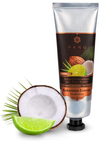 Panu Natural Crema Mani Cocco e lime - Ricca crema per mani molto secche - Cura delle mani a rapido assorbimento dalla Thailandia - Crema per mani premium - Balsamo per mani vegano