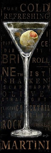 ART-CANVAS-stretched-on-WOODEN -BARS MARTINI Yang Eric - Food vertical image MARTINI glass olive Fine art print 38_X_12_in