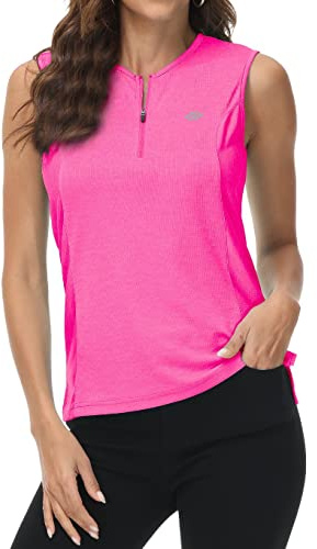 MoFiz Damen Shirt Ärmelloses T Shirt Elegant Sommershirts Lauftop Sport Tank Top mit Reißverschluss Rosa XL