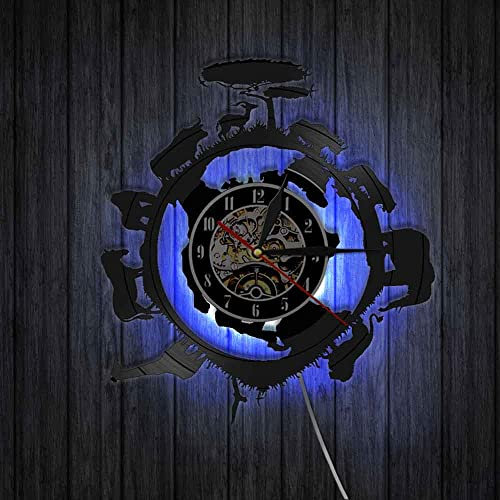 Smotly Vinyl-Wanduhr,afrikanischer Steppenelefant, Moderne Wanduhr mit 7 Farben, LED-Nachtlichtfunktion, leise Wanduhr, Geschenk. (mit Licht)