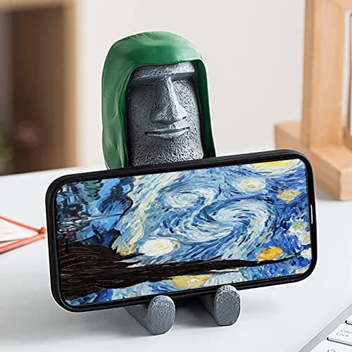 Taxually Moai-Statue auf der Osterinsel, Dekoration mit Smartphone-Ständer, Retro-Figur, Skulptur, Ornament mit Telefonhalter, Moai-Statue mit grünem Mantel für Bücherregal, Desktop-Dekoration, Grau