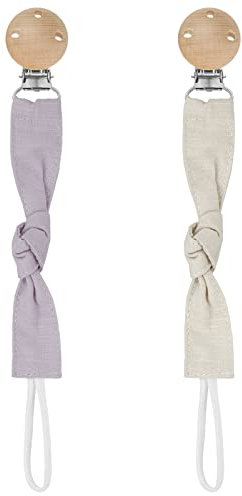 Hugttt Attache Tetine Tissu, 2 Pièces Attache Sucette Fille Garçon Accroche Tetine Bois, Pacifier Chain Chaîne de Tétine pour Bébé, Accessoires Tétine Cadeau Naissance(Blanc+Gris)