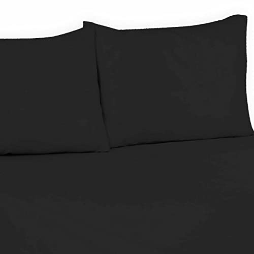 Flat Sheet Plain Dyed Polycotton Bedsheet Super Soft Easy-Care Bedlinen Non-iron Flat Sheets/Top Sheets in Single-Double-King-Super king (Black, King)