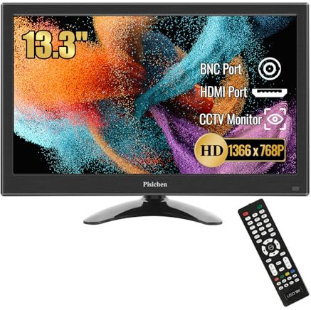 Pisichen Portable Small Monitor 13.3 inch Mini HDMI Monitor 1366x768 LED Monitor, HDMI/VGA/USB/AV/BNC Input for PC Computer Laptop PS4 XBOX Raspberry Pi, Wall Mountable, Built-in Speakers