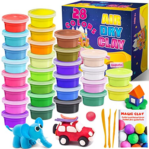 PATIFEED Modelliermasse Lufttrocknend 28 Farben, Modelliermasse für Kinder, Knete Set mit Werkzeugen, Weich & ultraleicht, Spielzeug Geschenke für Alter 3 4 5 6 7 8+ Jahre alt Jungen Mädchen Kinder
