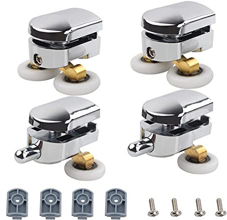 Cokritsm 25mm Shower Door Rollers for Curved Doors 4-6mm, Sliding Shower Doors Wheels 2 Top and 2 Bottom Shower Rollers Wheels, Shower Door Fixing Pulleys Glass Open-Hole 12-14mm 4pcs