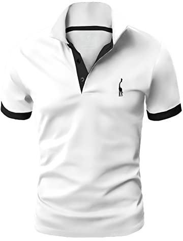 GLESTORE Mens Polo Shirts Short Sleeve Golf T-Shirts for Men Cotton T Shirt Poloshirt White 2XL