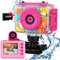 Kids Waterproof Camera - Kids Digital Underwater Camera 180 Rotatable Action Sport Camera 20MP 1080P HD Camcorder 32GB SD Card, Bithday Gifts for Girls Aged 4-12 Years Old-Pink