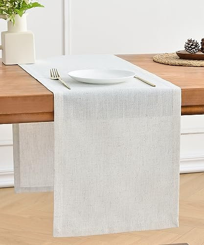 Wracra Tischläufer aus Elfenbeincreme Leinen, 90cm lang, maschinenwaschbar, rustikaler Bauernhaus-Tischläufer für Essen, Feiertage, Partys und den täglichen Gebrauch(Elfenbeincreme, 90cm)
