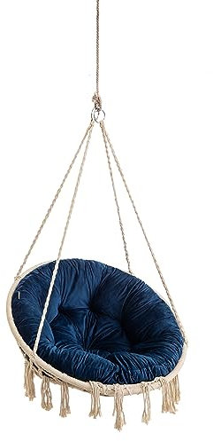 Velvet Kissen für Hängesessel, Sitzkissen für Stuhl, Hängekorb Sessel, Indoor Kissen, Waschbar Auflage, Rund, Swing, Schaukelkissen, Marineblau, 92 cm