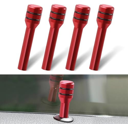 ZKFAR 4 PCS 1.92 x 0.47 Car Door Lock Knobs, Aluminum Alloy Inner Door Lock Pull Pins, Automotive Inner Door Pull Pins Decor, Universal for Most Cars, Trucks, SUVs, RVs (Red)