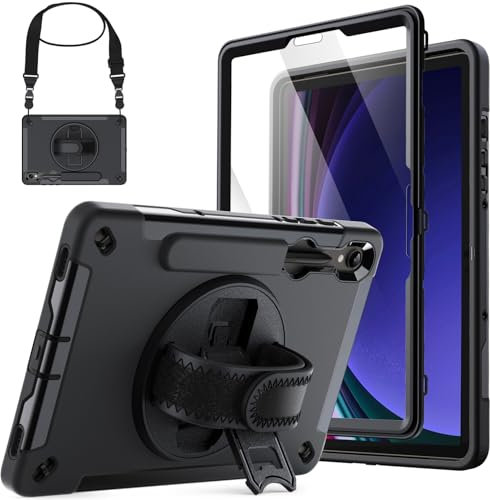 JETech Hülle für Samsung Galaxy Tab S9 11 Zoll mit Eingebaut Schutzfolie und S Pen Halter, Schwerlast Dual Layer Robust Stoßfeste Schutzhülle, 360 Grad Drehbarer Handschlaufe Ständer (Schwarz)