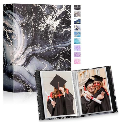 Lanpn Fotoalbum 10x15 cm 50 2 Packungen, Klein Mini Leder Hardcover Einstecken Einsteckalbum für Hochformat Fotos Bilder Schwarzes Gold